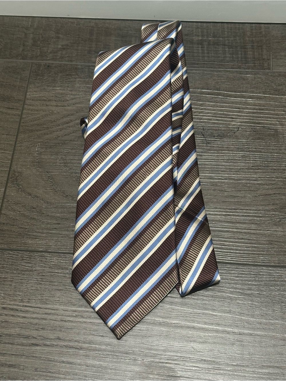 Donald J Trump Signature Collection Mens Brown/Blue Striped 100% Silk Neck Tie